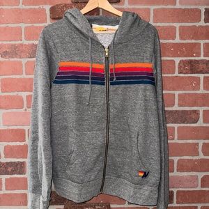 Aviator Nation Hoodie in Heather Grey w/ Purple Orange Stripes in Size Large